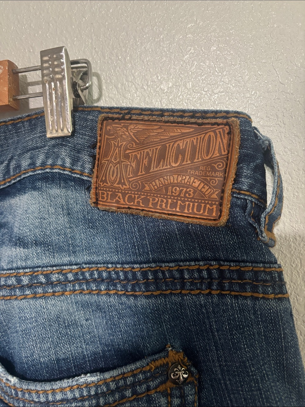 Affliction Men's Distressed Blue Straight Jeans - Picture 3 of 4